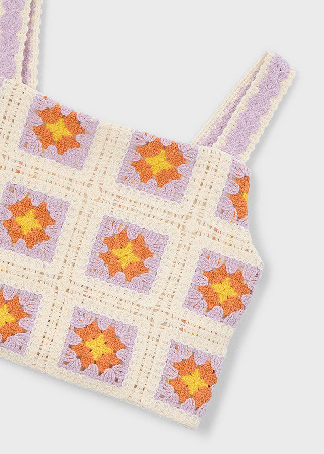 Mayoral Cream & Lilac Crochet Short Set