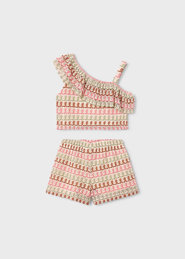 Mayoral Neutral Crochet Short Set