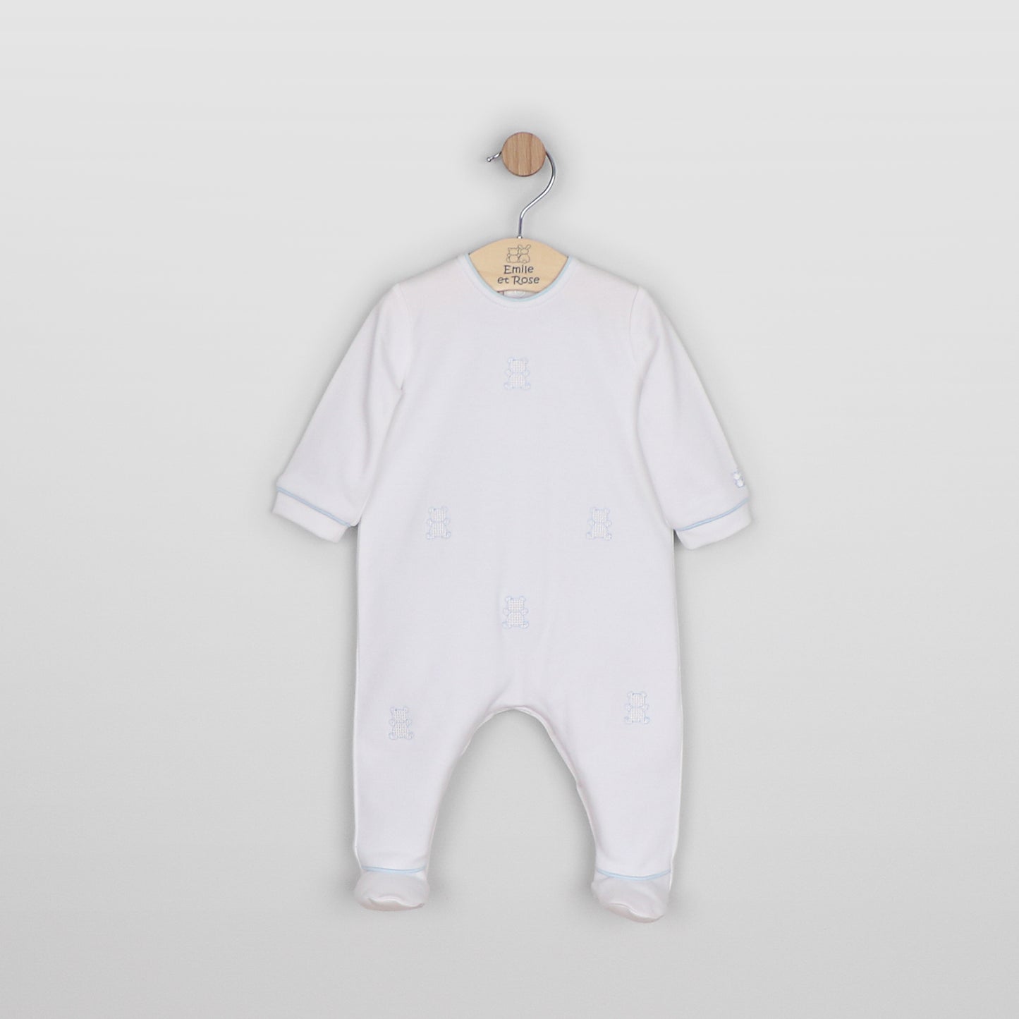 Emile et Rose Murray White/Pale Blue Baby Grow