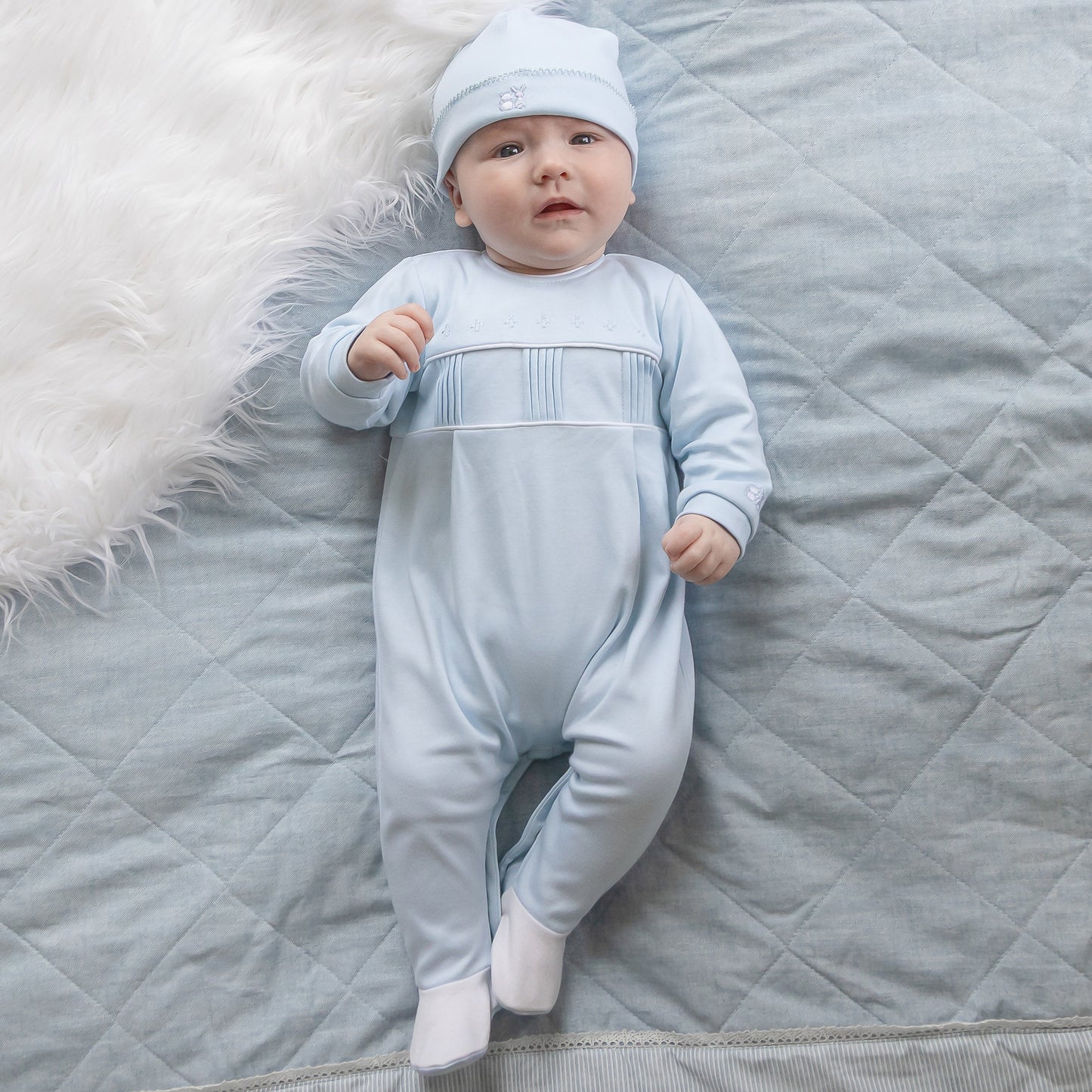 Emile et Rose Miller Pale Blue Baby Grow & Hat