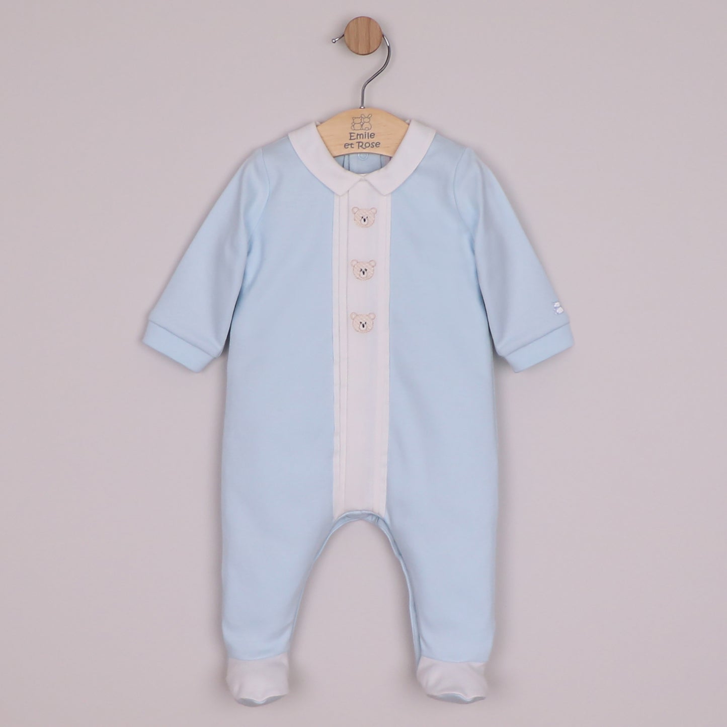 Emile et Rose Miles Pale Blue Collar Baby Grow