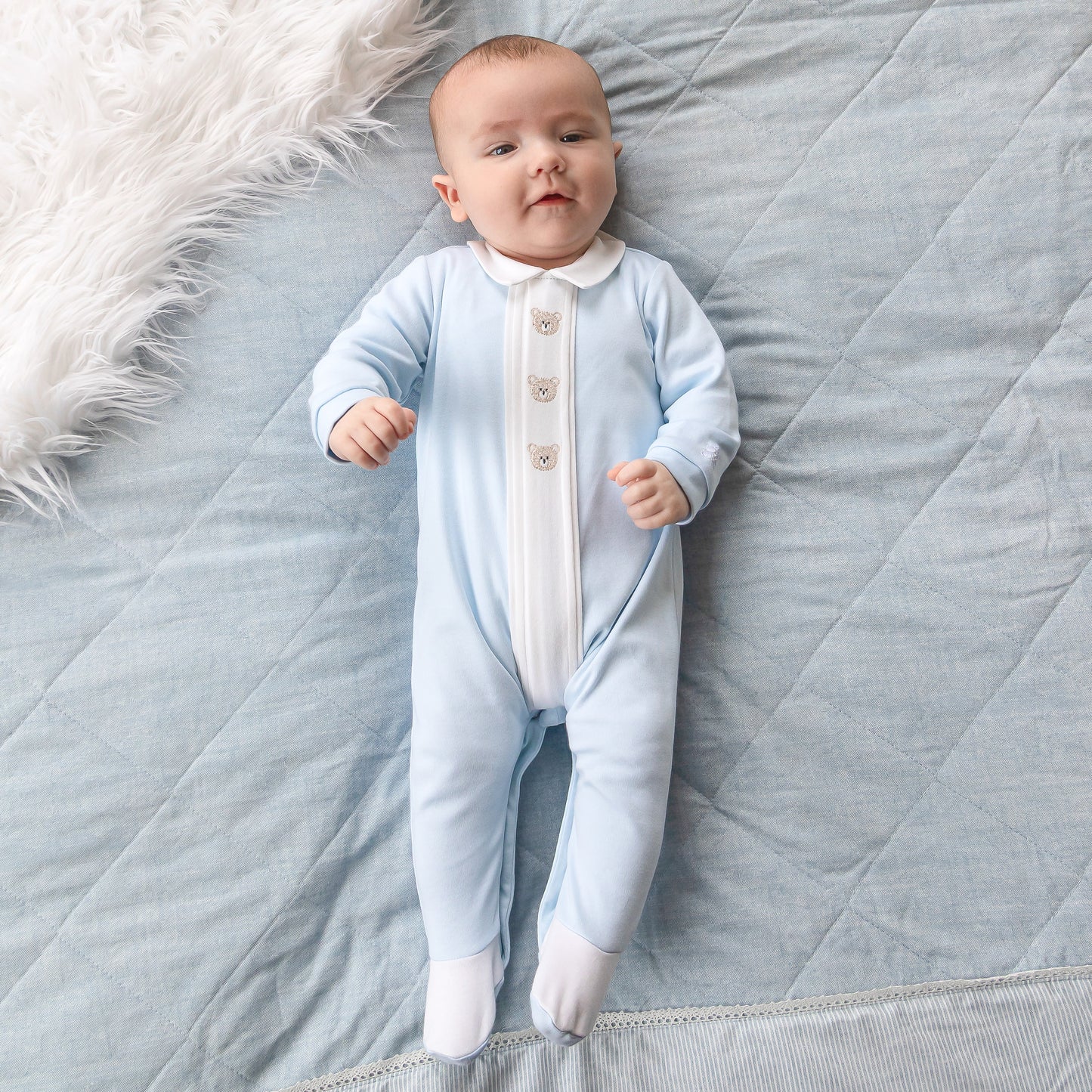 Emile et Rose Miles Pale Blue Collar Baby Grow