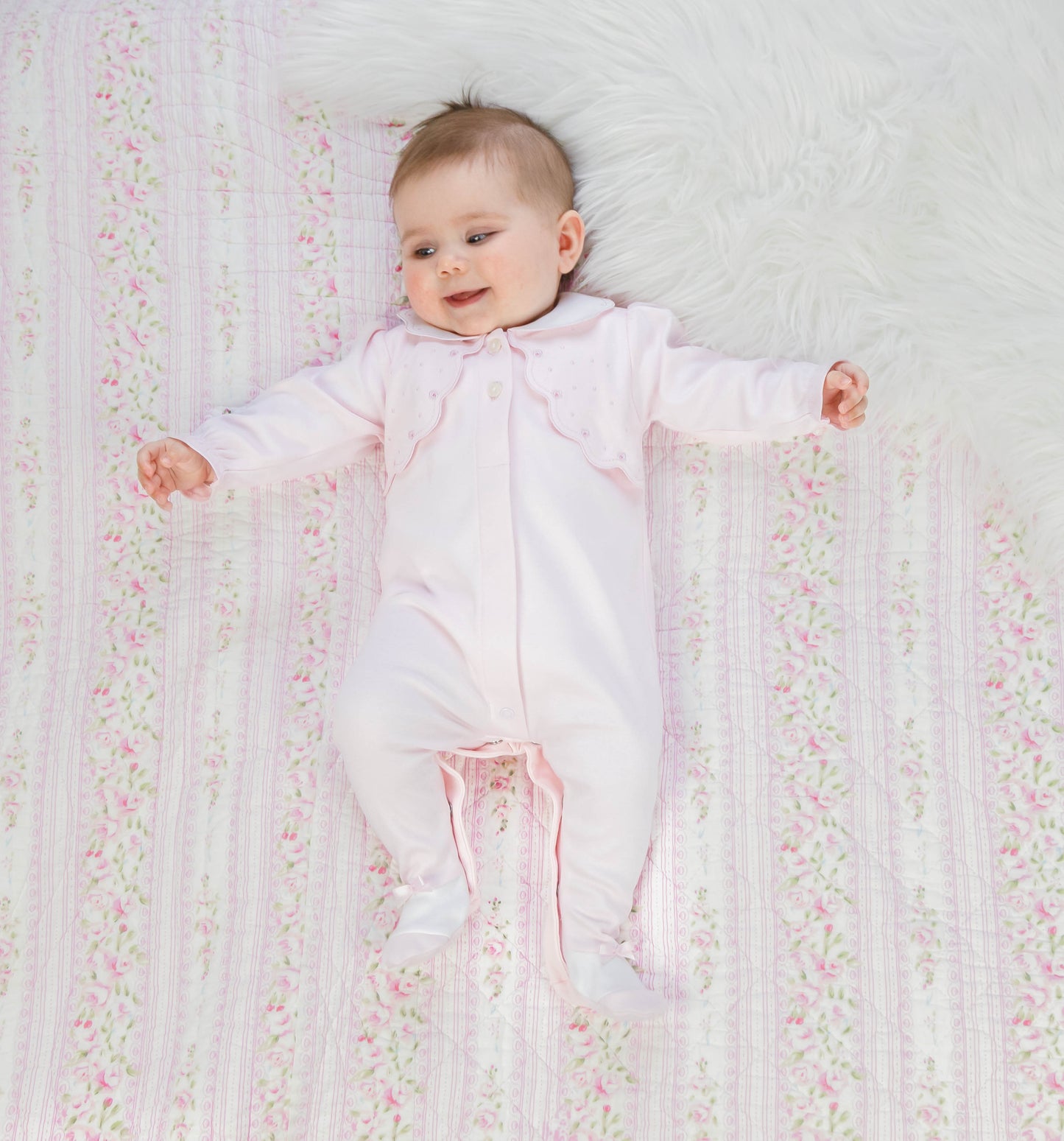 Emile et Rose Maisie Pale Pink Scallop Baby Grow