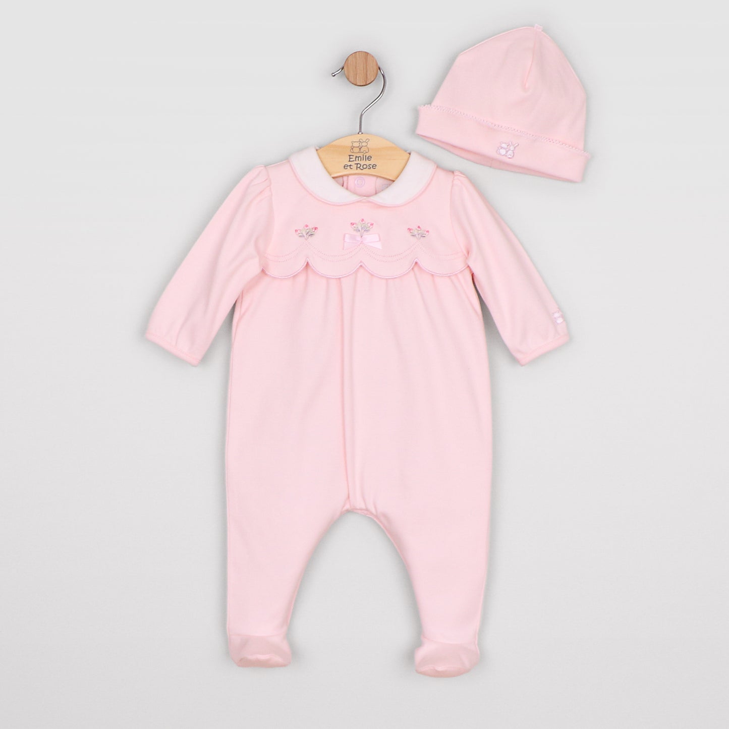 Emile et Rose Matilda Pale Pink Floral Baby Grow & Hat