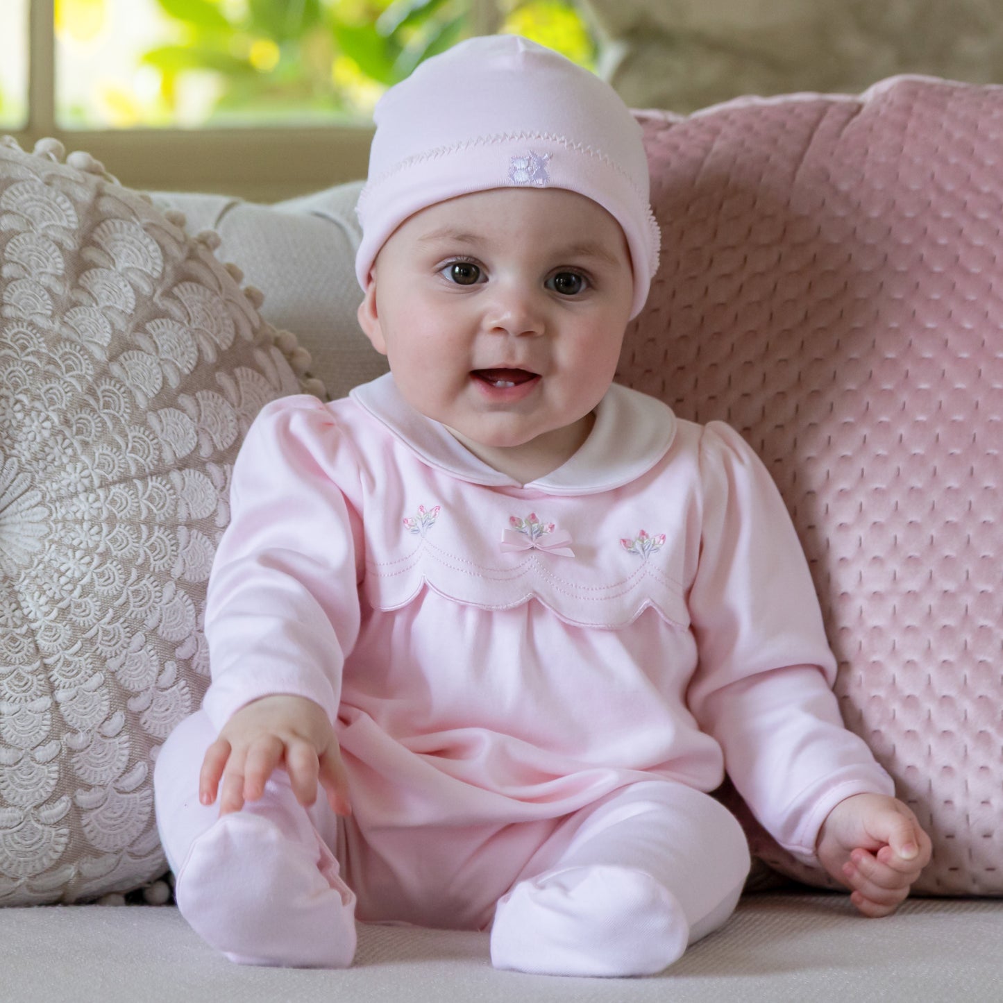 Emile et Rose Matilda Pale Pink Floral Baby Grow & Hat