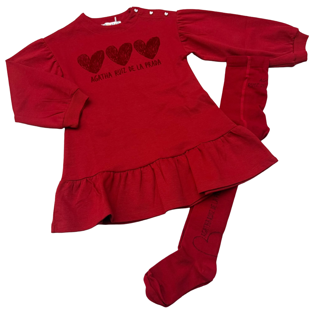 Agatha Ruiz de la Prada Red 3 Hearts Dress & Tights 8239
