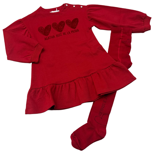 Agatha Ruiz de la Prada Red 3 Hearts Dress & Tights 8239
