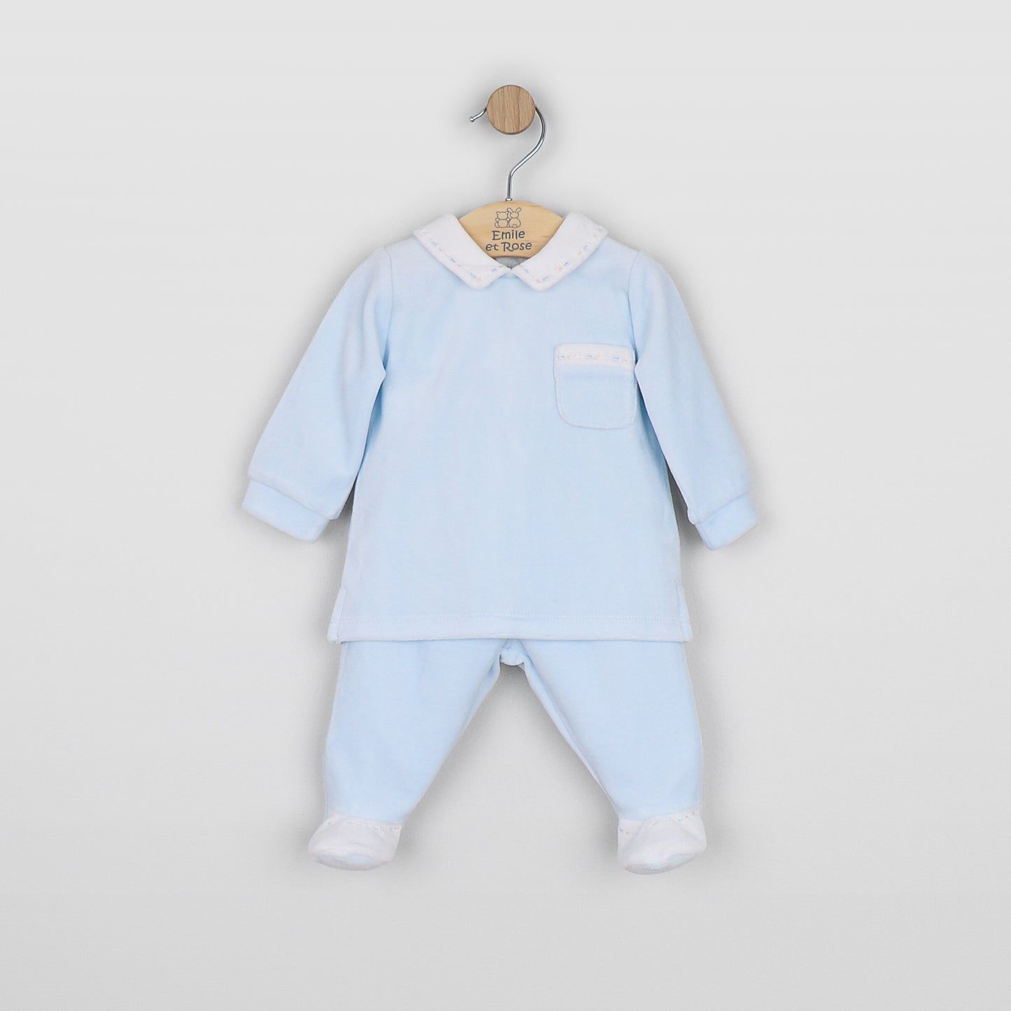 Emile et Rose Mason Pale Blue Collar 2pc Baby Grow
