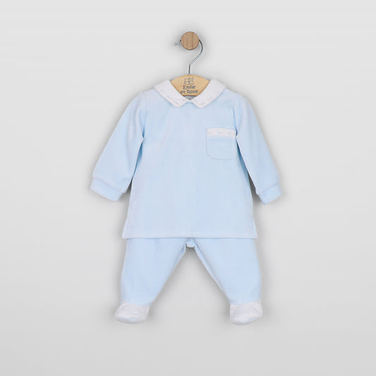 Emile et Rose Mason Pale Blue Collar 2pc Baby Grow