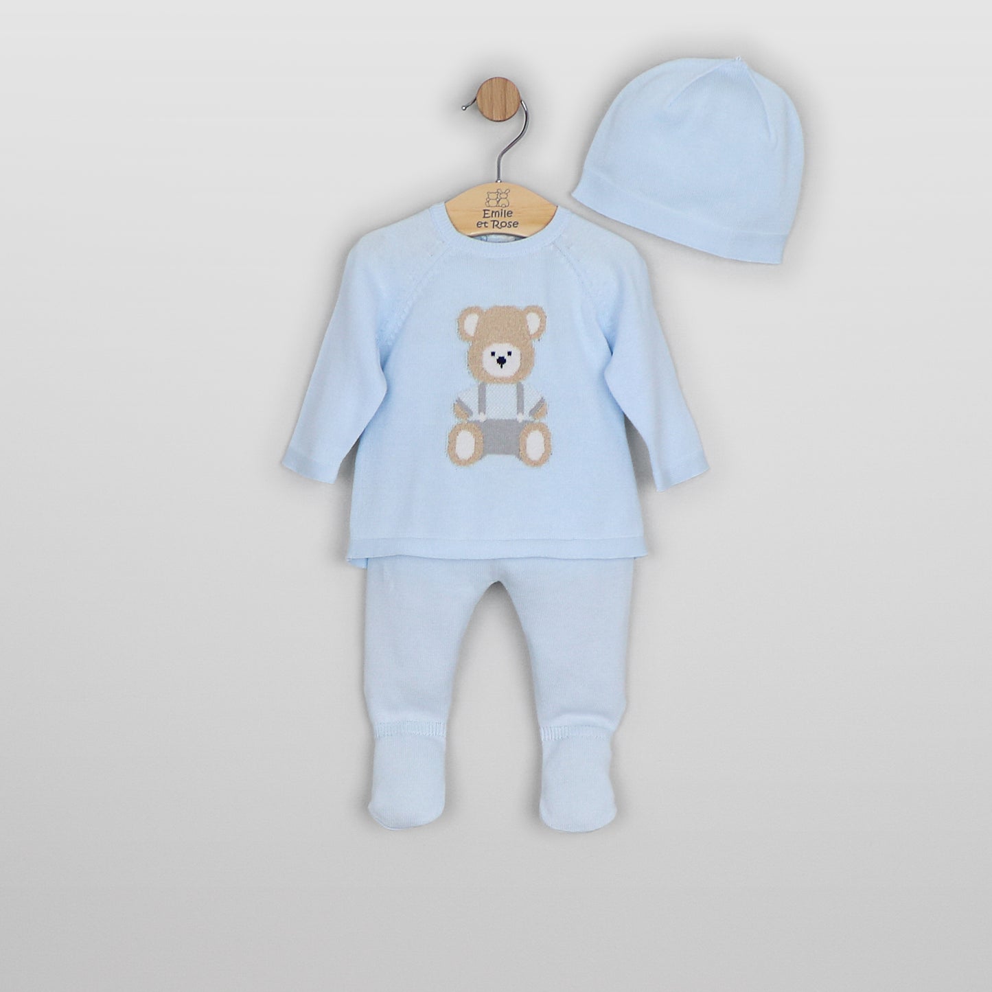 Emile et Rose Marco Pale Blue Teddy Knit Set & Hat