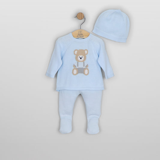 Emile et Rose Marco Pale Blue Teddy Knit Set & Hat