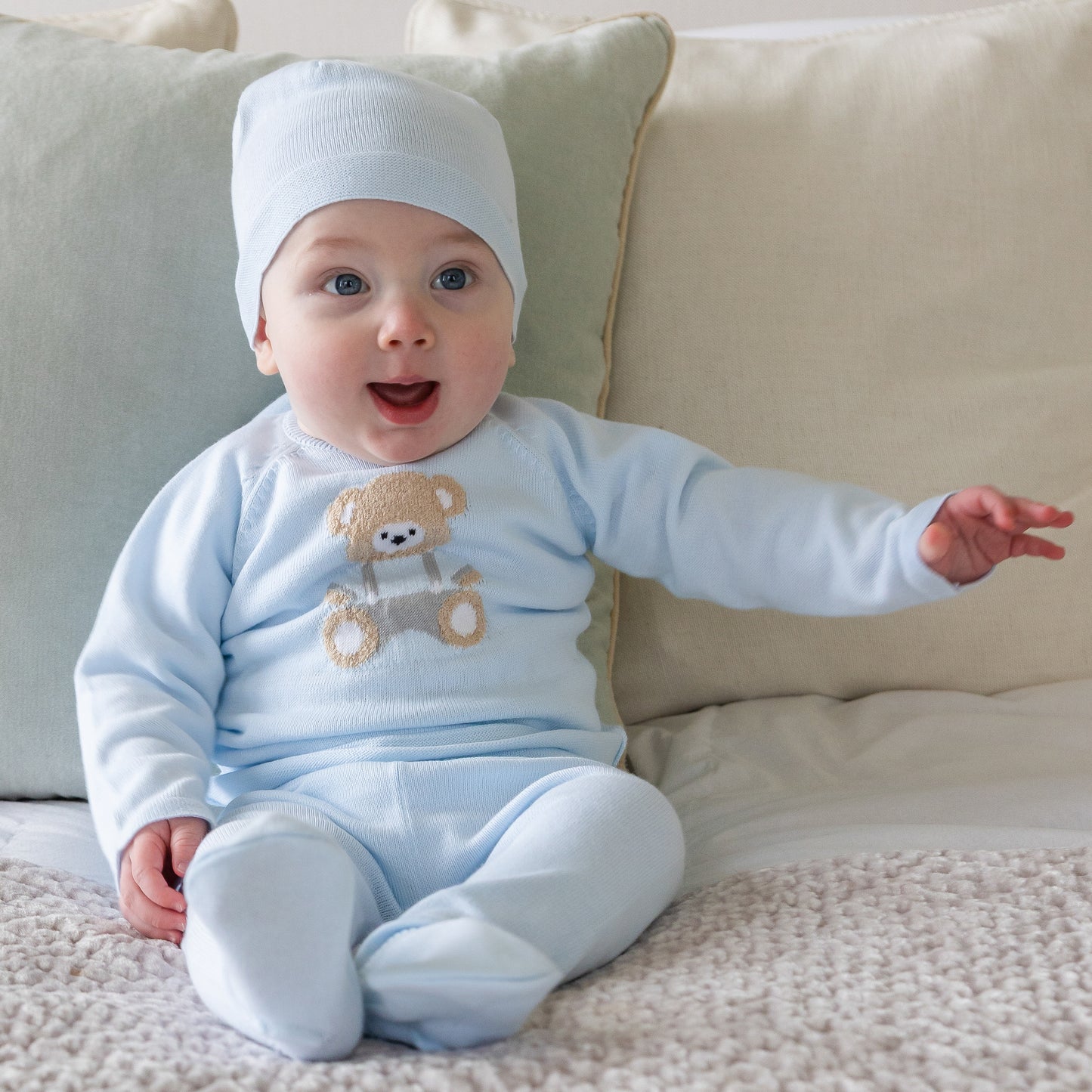 Emile et Rose Marco Pale Blue Teddy Knit Set & Hat