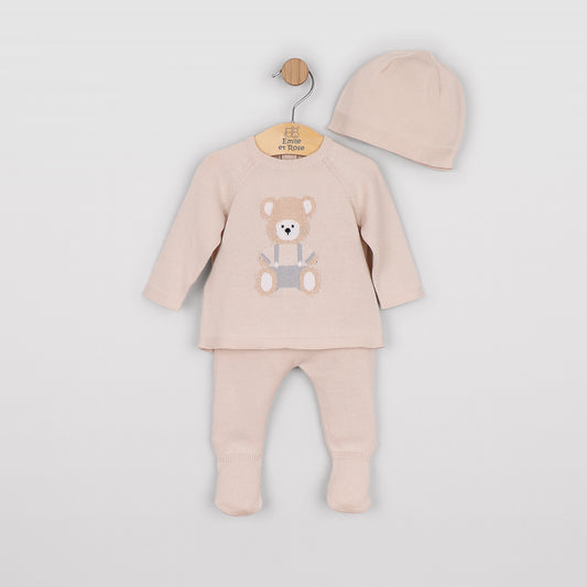 Emile et Rose Marco Stone Teddy Knit Set & Hat