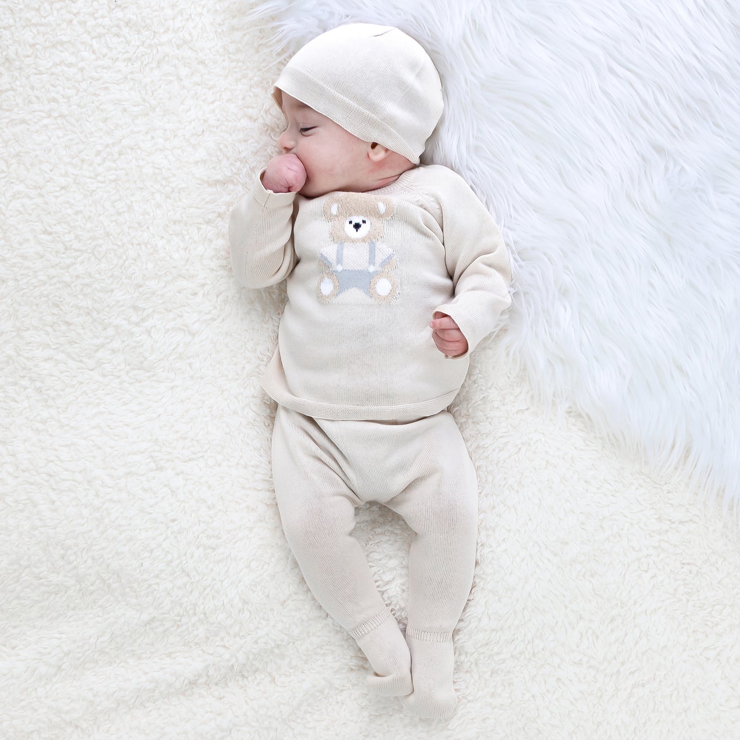 Emile et Rose Marco Stone Teddy Knit Set & Hat