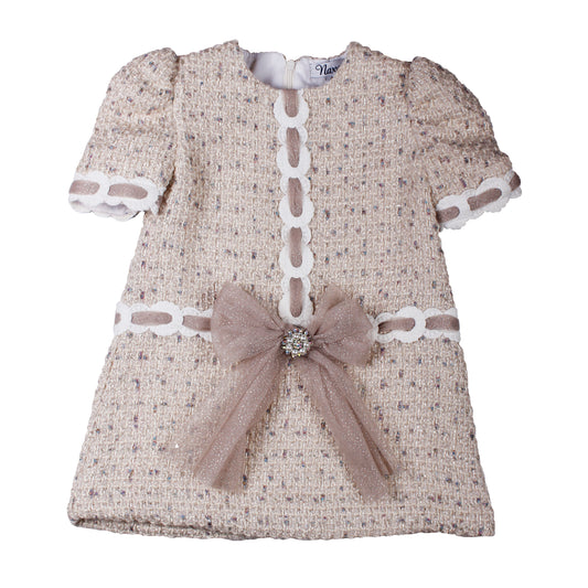 Naxos Gold Tweed Bow Dress