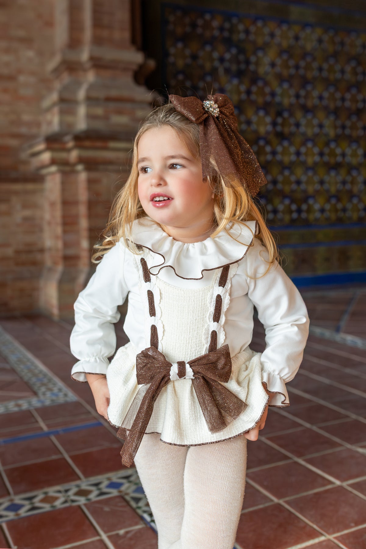 Naxos Cream & Brown Tulle Blouse Romper