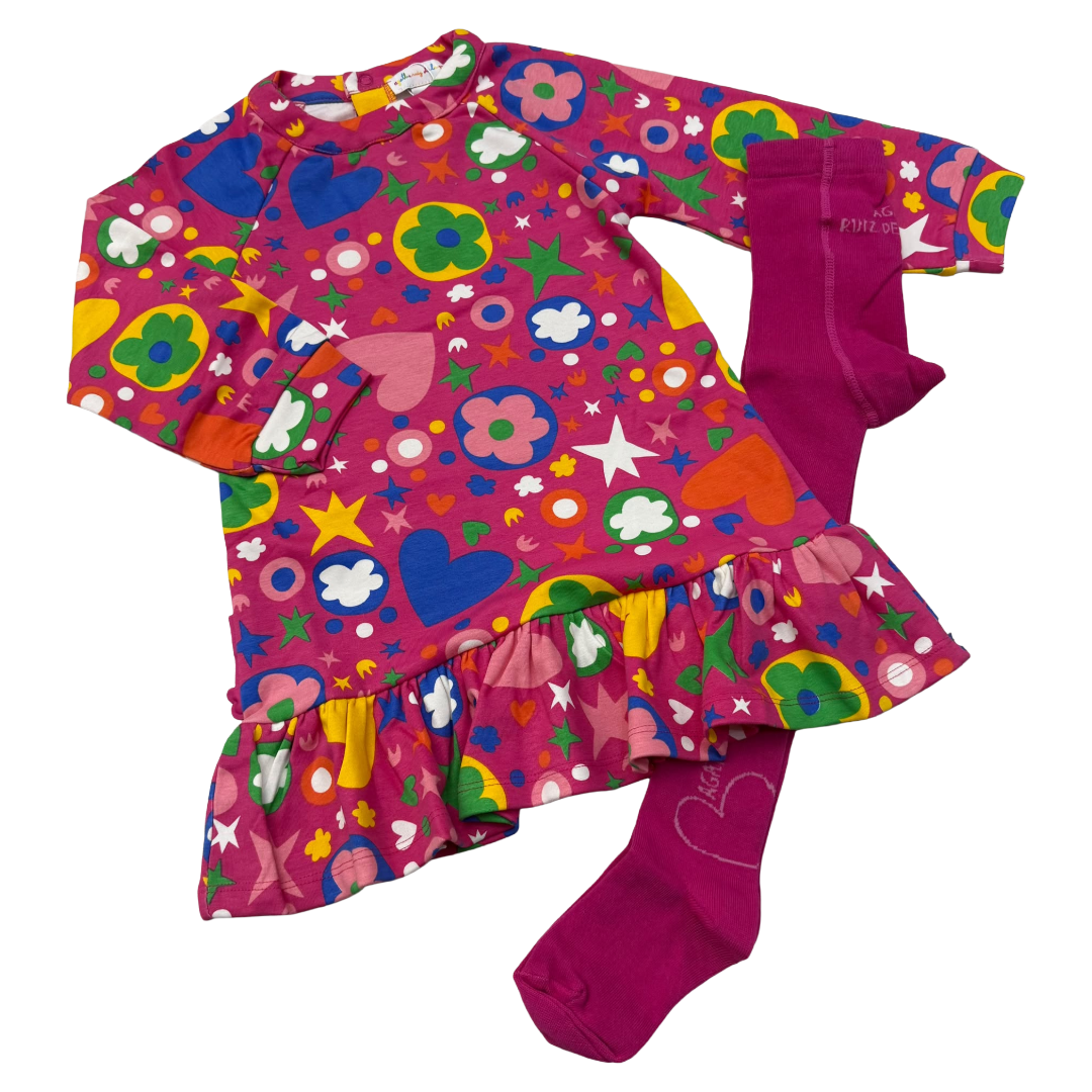 Agatha Ruiz de la Prada Fuchsia Multi Flower Dress & Tights 8287