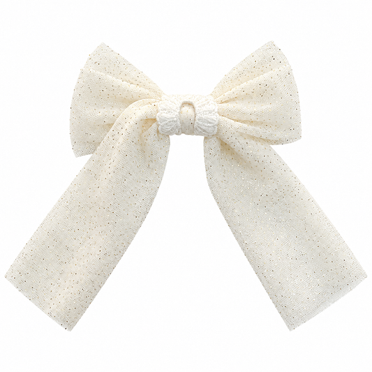 Naxos Cream & Brown Tulle Hair Bow