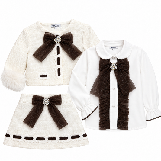 Naxos Cream & Brown Tulle 3pc Skirt Set