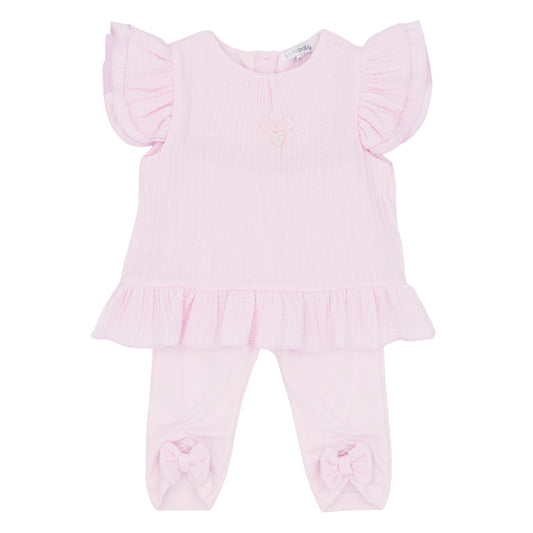 Blues Baby Pink Frill Bow Legging Set 3052