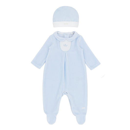 Blues Baby Tivoli Blue Velour Baby Grow & Hat 3105