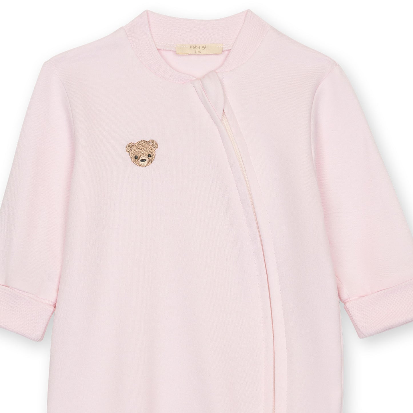Baby Gi Pink Teddy Bear Zip Cotton Baby Grow