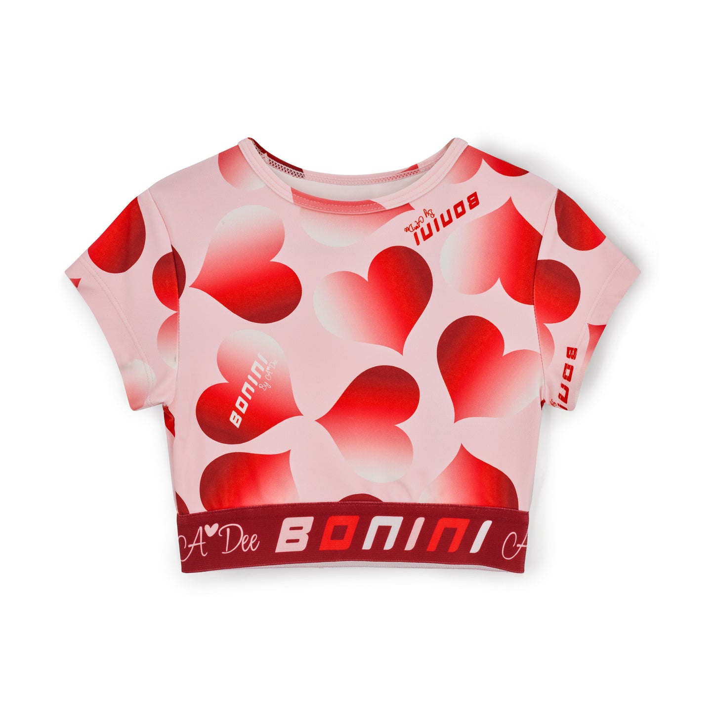 Bonini Refine Light Pink Heart Print Crop Top
