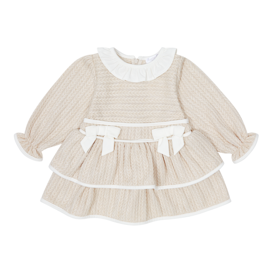 Deolinda Beige Frill Cable Bow Dress
