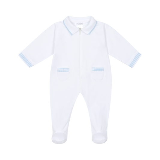 Deolinda White & Blue Collar Babygrow Boxset