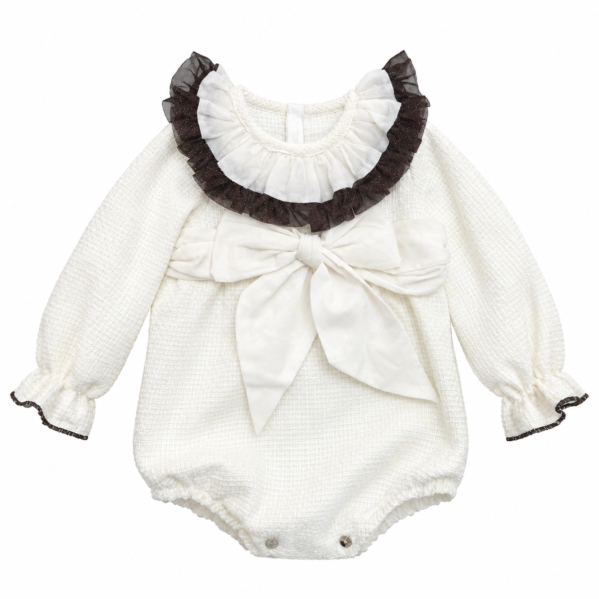 Naxos Cream & Brown Tulle Bow Romper