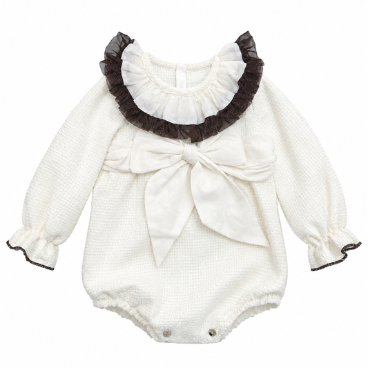 Naxos Cream & Brown Tulle Bow Romper