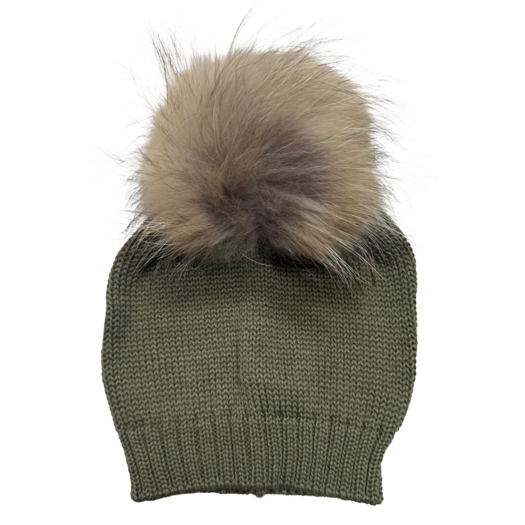Bimbalo Khaki Green Fur Pom Hat