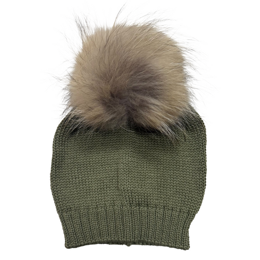 Bimbalo Khaki Green Fur Pom Hat