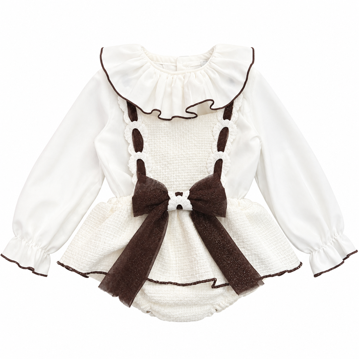 Naxos Cream & Brown Tulle Blouse Romper