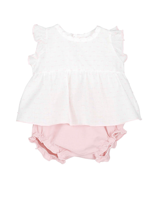 Calamaro White & Pink Polka Frill Knicker Set