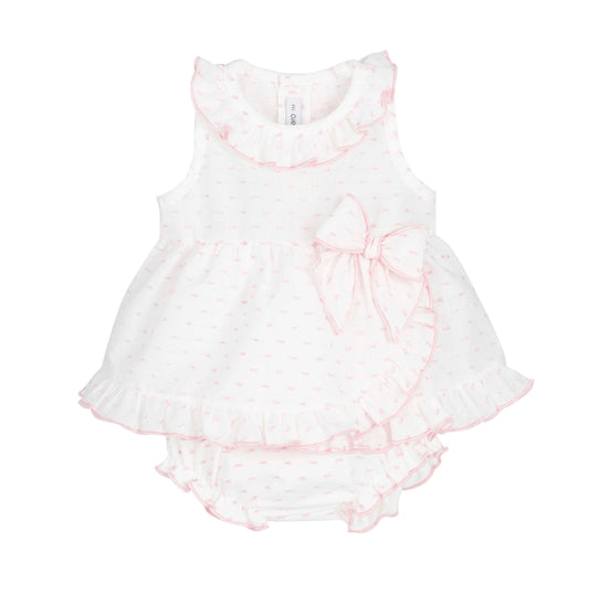 Calamaro White & Pink Polka Dress Set