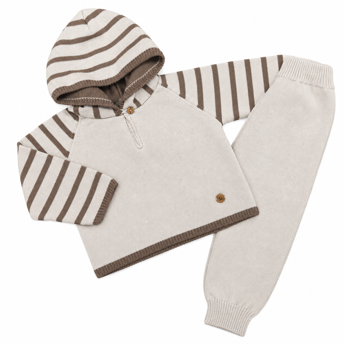 Granlei Beige & Tan Stripe Hooded Knitted Tracksuit
