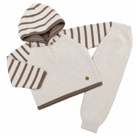 Granlei Beige & Tan Stripe Hooded Knitted Tracksuit
