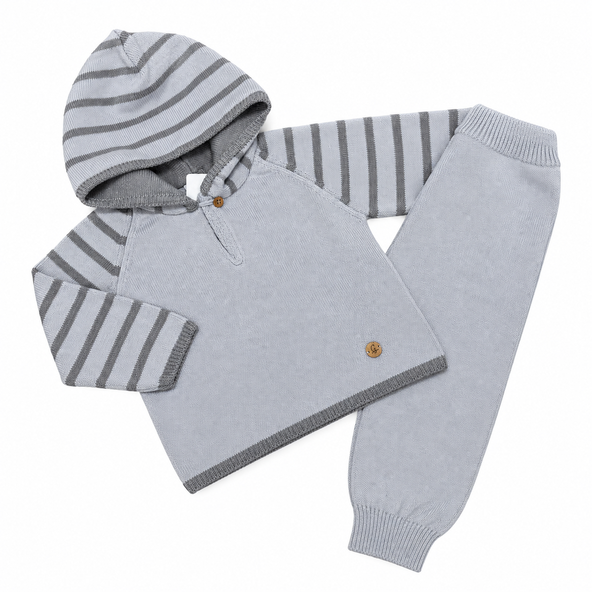 Granlei Grey Stripe Hooded Knitted Tracksuit