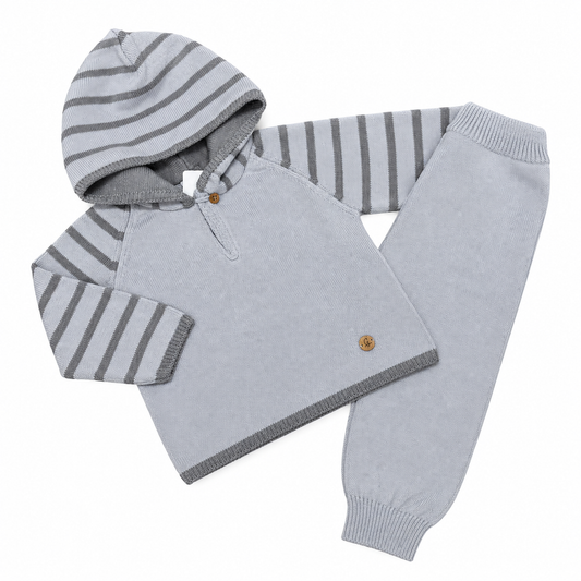Granlei Grey Stripe Hooded Knitted Tracksuit