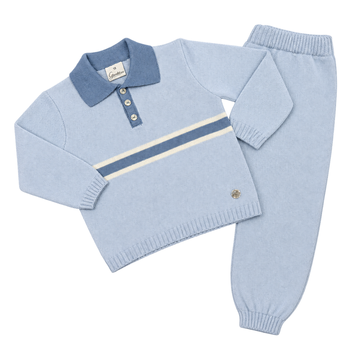 Granlei Pale Blue Stripe Knitted Polo Set