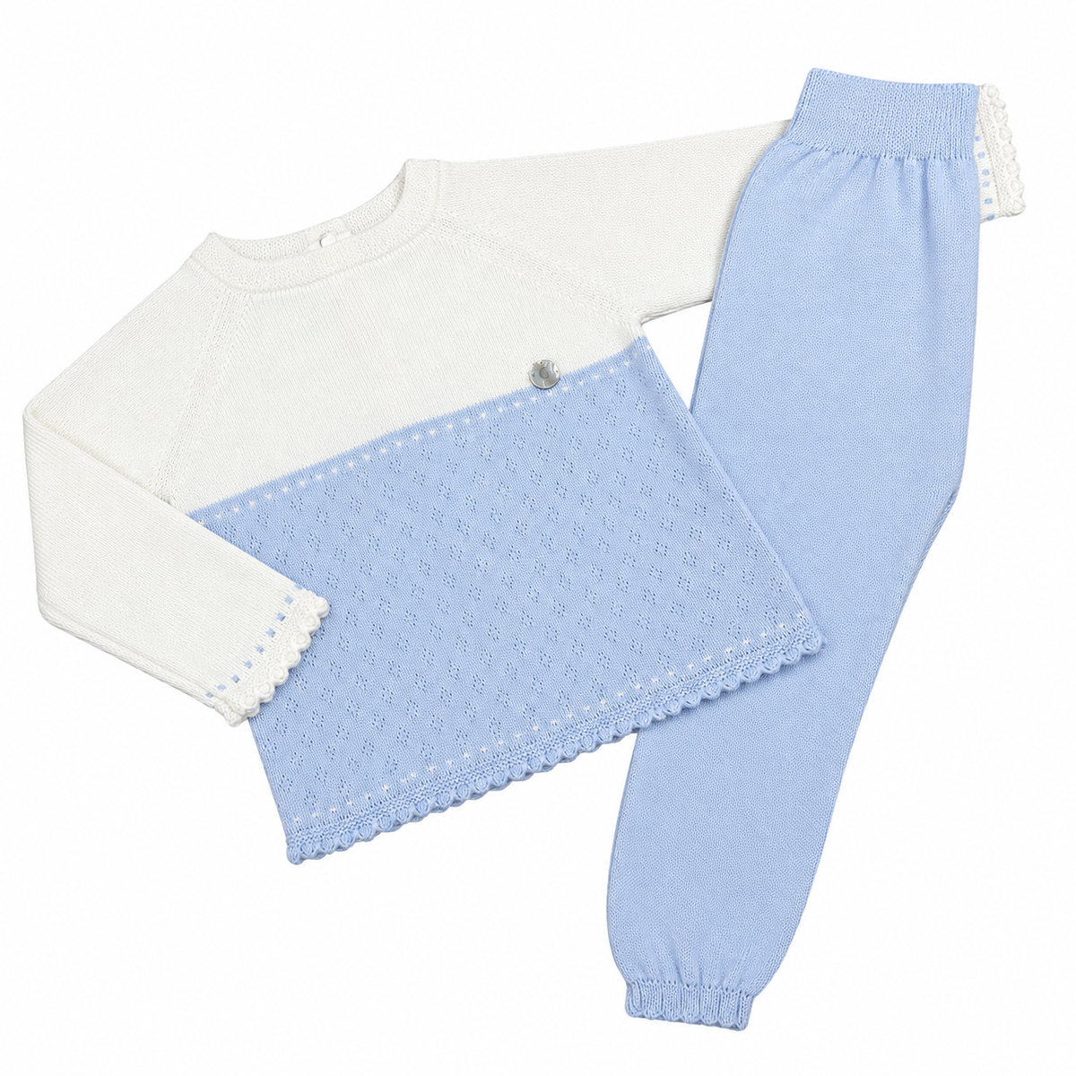 Granlei Pale Blue & Ivory Knitted Trouser Set