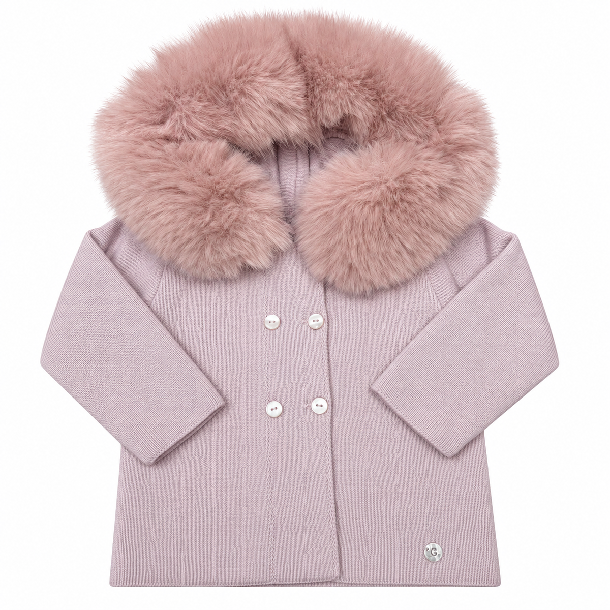 Granlei Dusky Pink Fur Hood Knitted Jacket