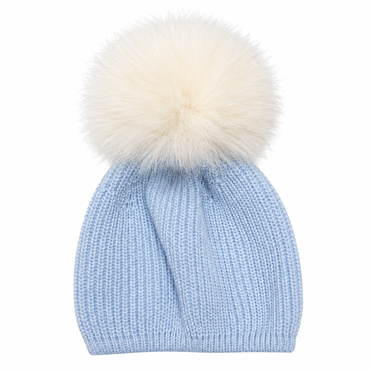 Granlei Pale Blue Knitted Fur Pom Hat