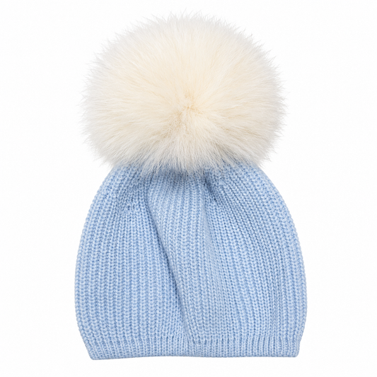 Granlei Pale Blue Knitted Fur Pom Hat