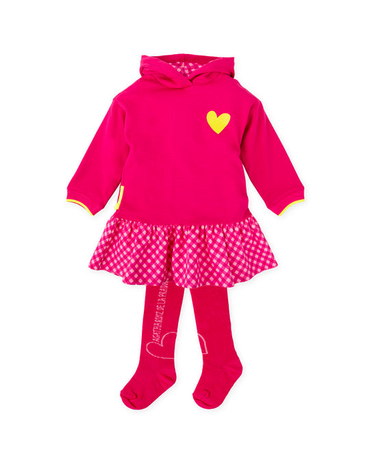 Agatha Ruiz De La Prada Fuscia Hoodie Dress with Tights