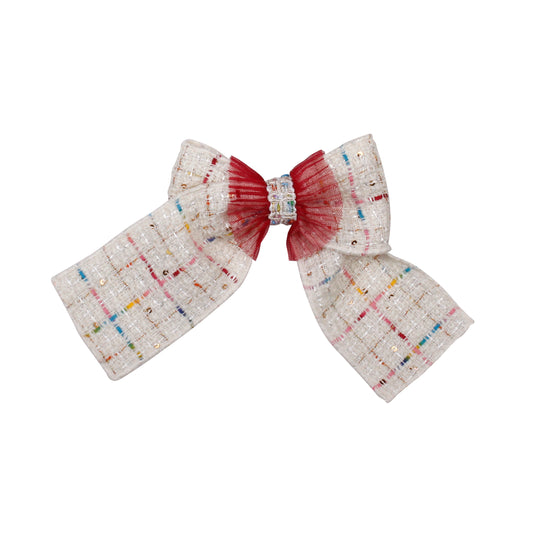Naxos Red Multicolour Tweed Hairbow