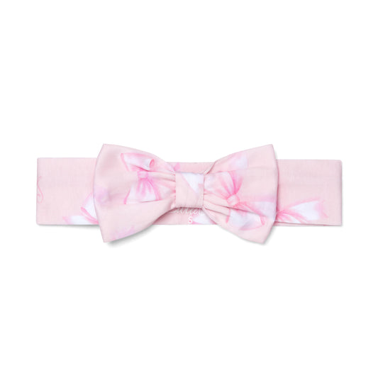 Little A Ora Pink Bow Print Headband