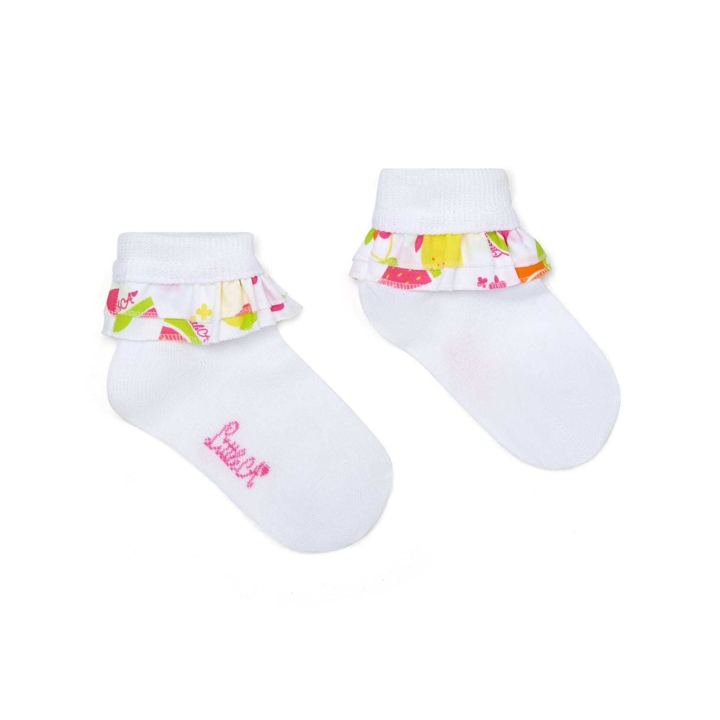 Little A Poppy Fruit Print Frill Socks