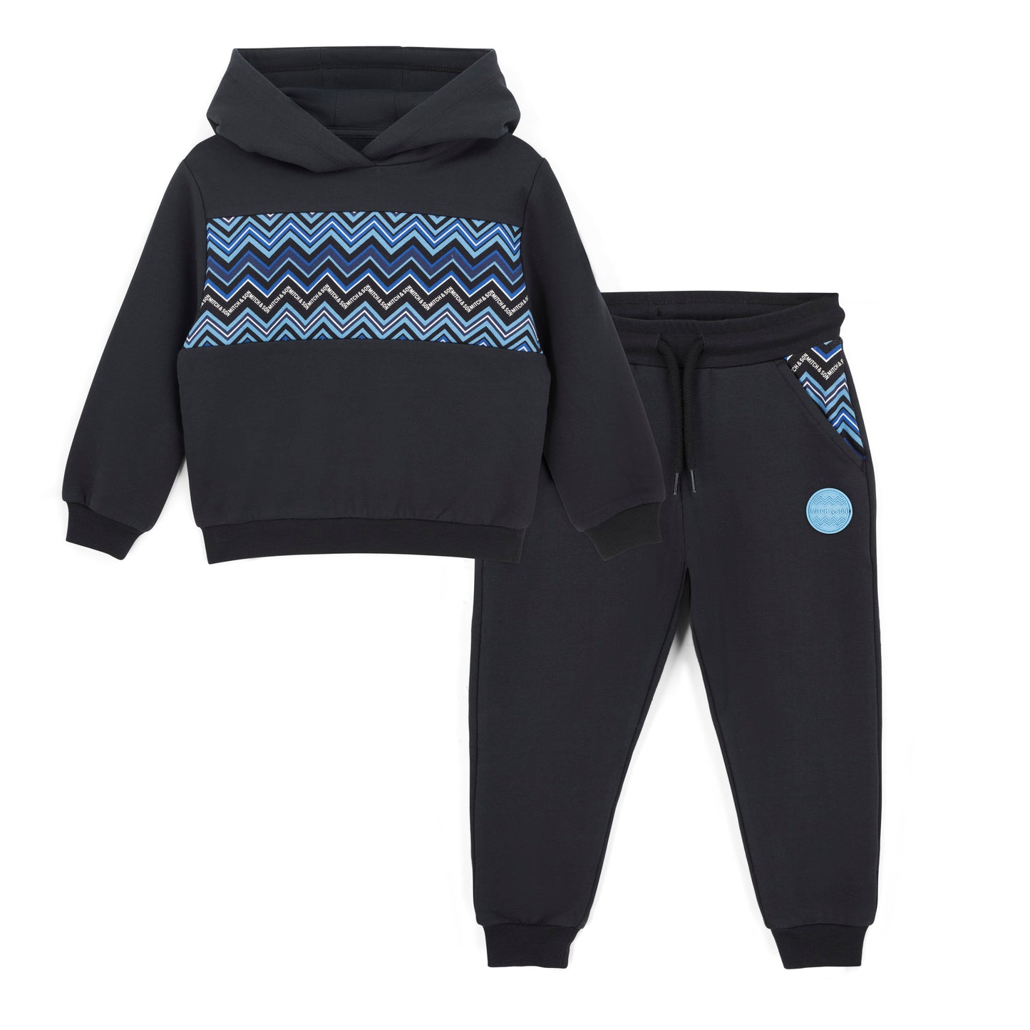 Mitch & Son Watson Black Zig Zag Hoody Tracksuit